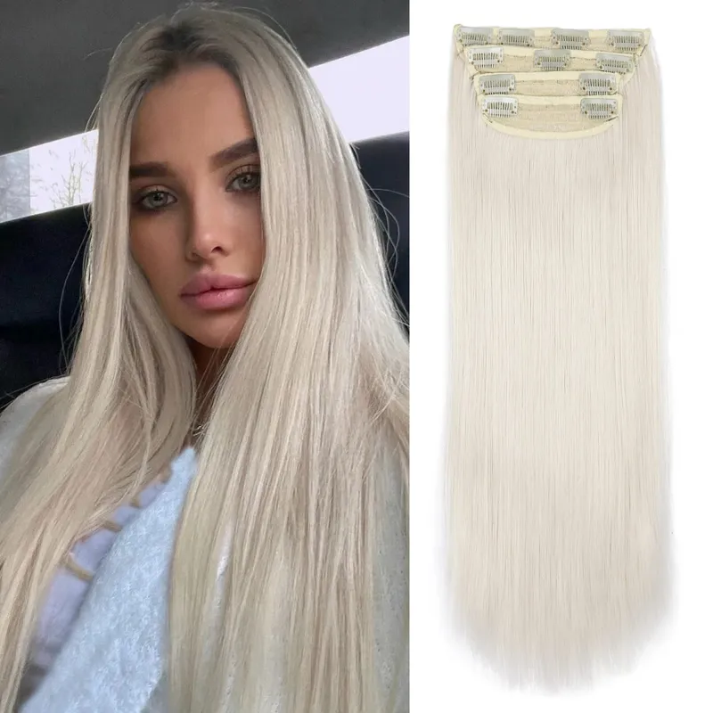 Synthetic Clips In Hair Long Wavy Clip In Hair Extensions 4Pcs/Pack 11Clips In Hair Pieces For Women 20Inch 200G Fake Hairpieces — image 24