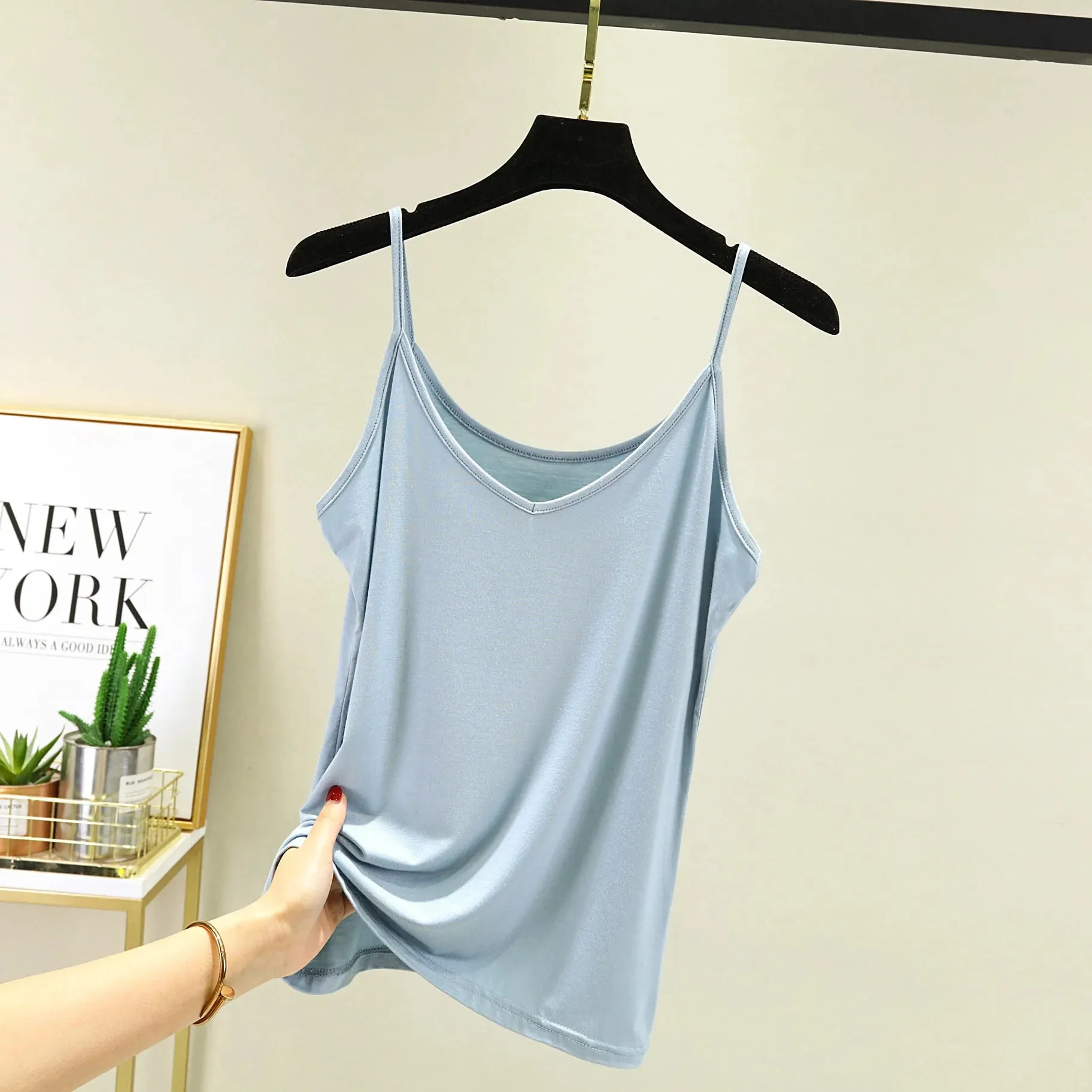 Spaghetti Strap tops Women Halter V Neck Camis Tank Solid color basic sleeveless Camisole Top — image 15