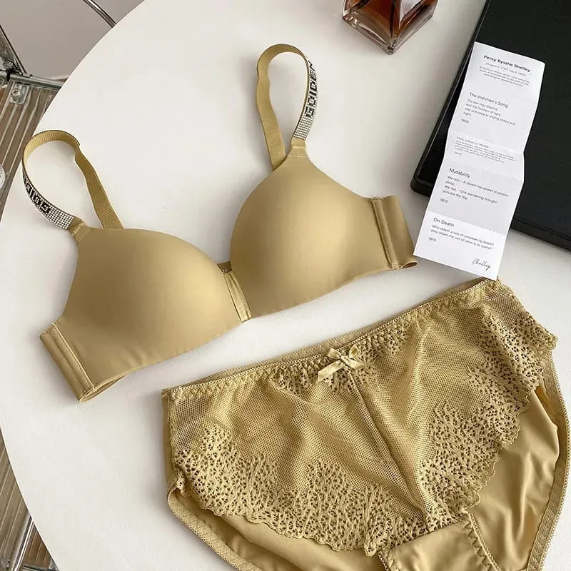 セクシーな Fashion Women Triangle Cup Bralette 32‑38 Thin Seamless Push Up Anti Sag Rhinestone Letter Strap Beautiful Back Lingerie — image 12