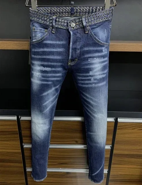 D2 Jeans da uomo Pantaloni in denim Pantaloni a matita slim con foro Bottoni in metallo Classici per feste Nero alla moda DSQ2 JENAS — image 14