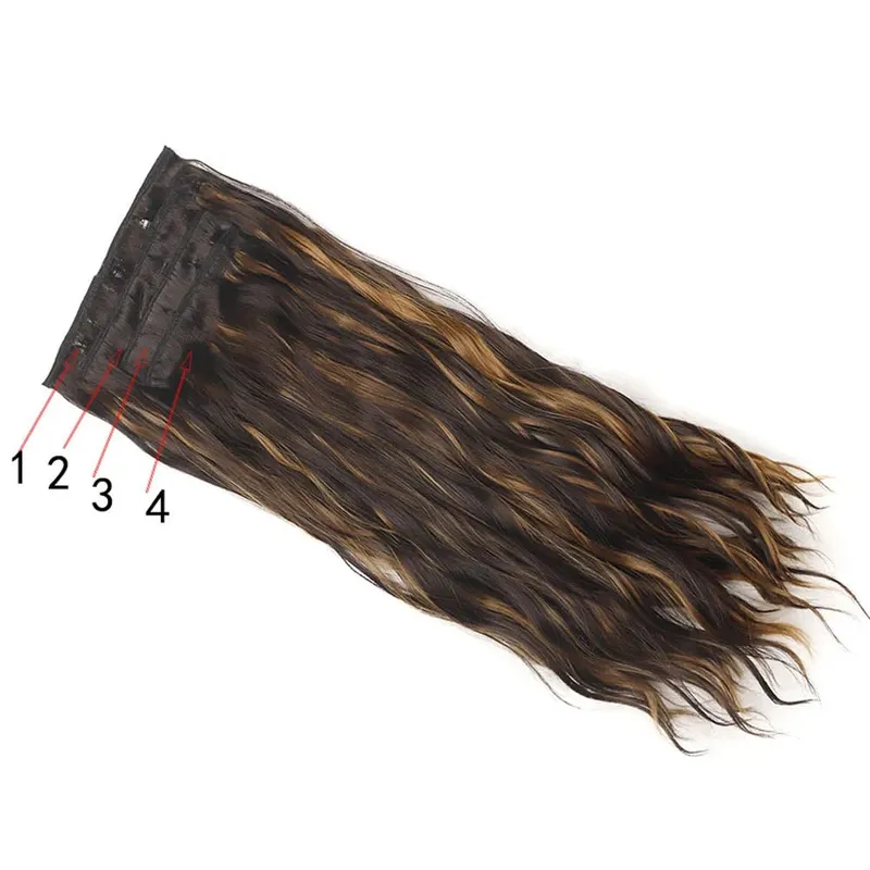 Jeedou Synthetic 4PCS/set Clip in Beach Wavy Hair Extensions Long Bouncy Curly Hairpieces Black Brown Color for Women