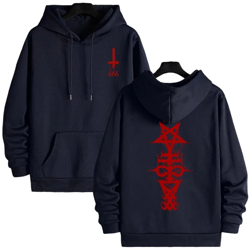 Mens Gothic Hoodie Satanic Symbol Print Street Fashion Warm Pullover Unisex Oversized Sweatshirt Outerwear Autumn Winter Outwear — image 2