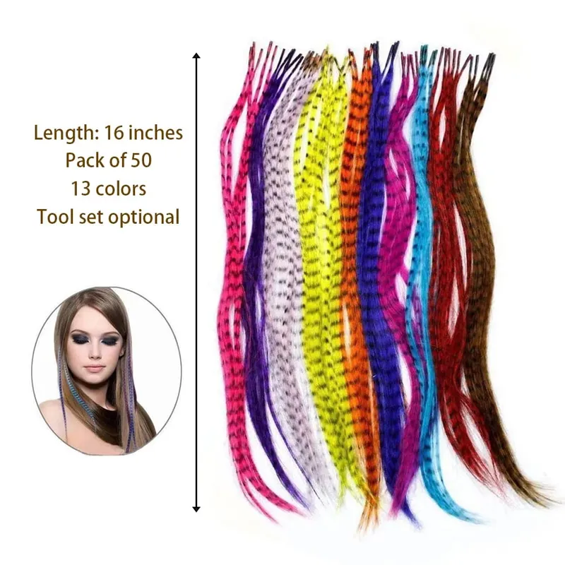 Synthetic Feather Hair Extensions 16 Inches 50strands/pack Colored Hair Extensions Colorful Hair Feathers Extensions For Women — image 3