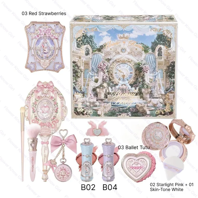 Flower Knows Full Makeup Kit Luxury Gift Box Eyeshadow Palette Blush Lip Cream Hand Mirror Hair Clip Bag Pendant Cute Beauty Cos
