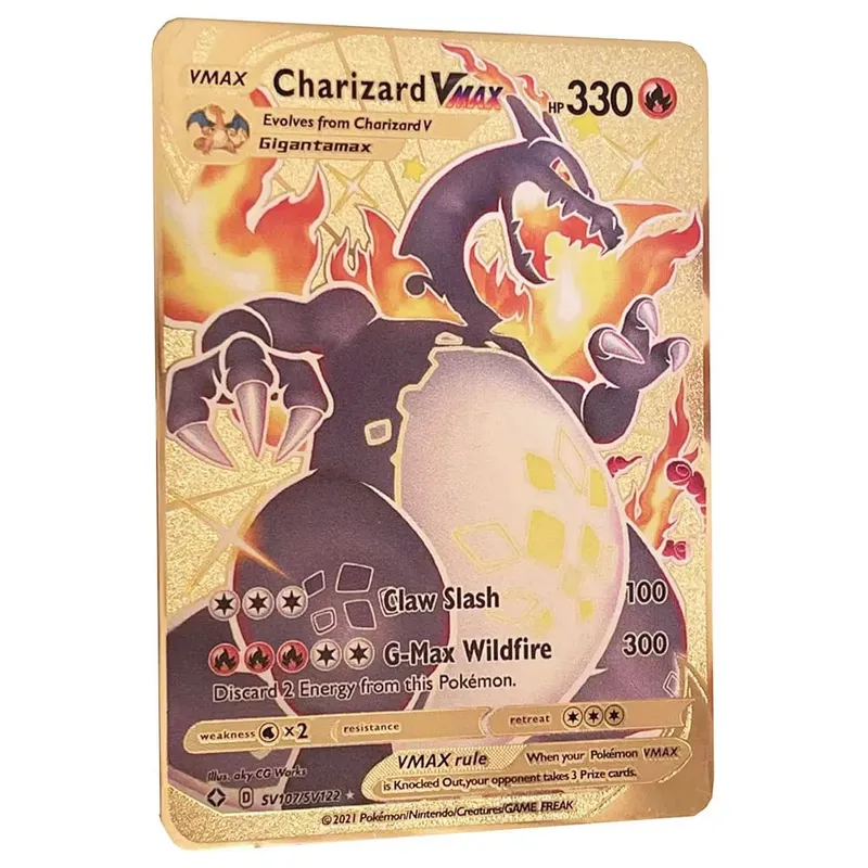 2025 NEW Pokemon Metal Card 10000 Points Arceus Charizard Super Card Golden English Mewtwo Vmax GX EX Anime Collection Cards Gif