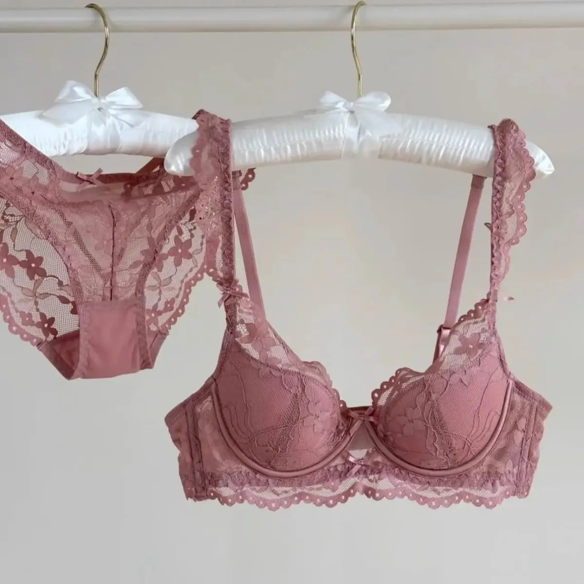 Sexy Lace Bow Thin Section Bra Small Breasts Gathered Collect Vice Breasts Comfortable Soft Steel Ring Anti-Sagging Bra Set — image 5