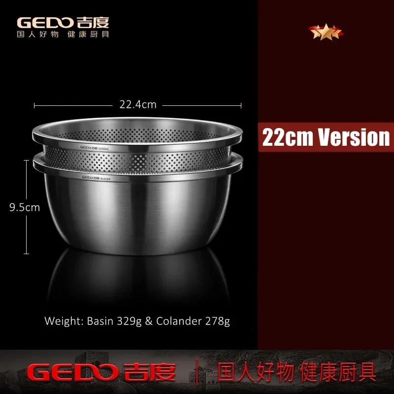 LFGB Certification 304 Stainless Steel Kitchen Washer Integrated Molding Ultra Thick Fruit Washer with 2mm Fine Pores Colander
