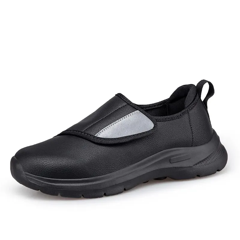Men's Orthopedic Diabetic Leather Sneakers Adjustable Hook & Loop Wide Fit Open Shoes for Swollen Feet Comfortable Walking Shoes