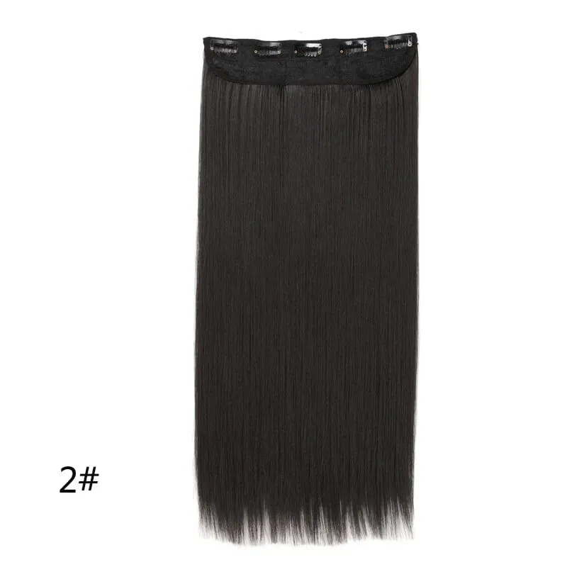 Synthetic 5-Clip One Piece Invisible Hair Extensions Long Straight 24Inch Heat Resistant Hairpiece for Women