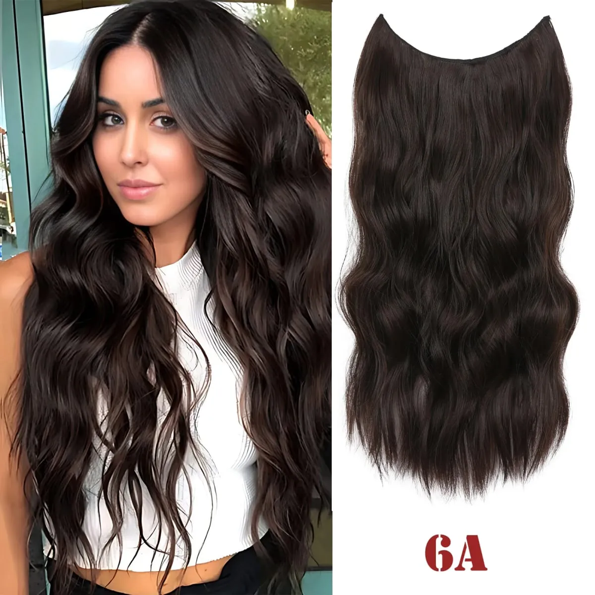 Invisible Wire Hair Extension Wavy Curly Synthetic Hairpiece Long 20Inch Fish Line Hair With 2 Clip-In One Piece For White Woman — image 9