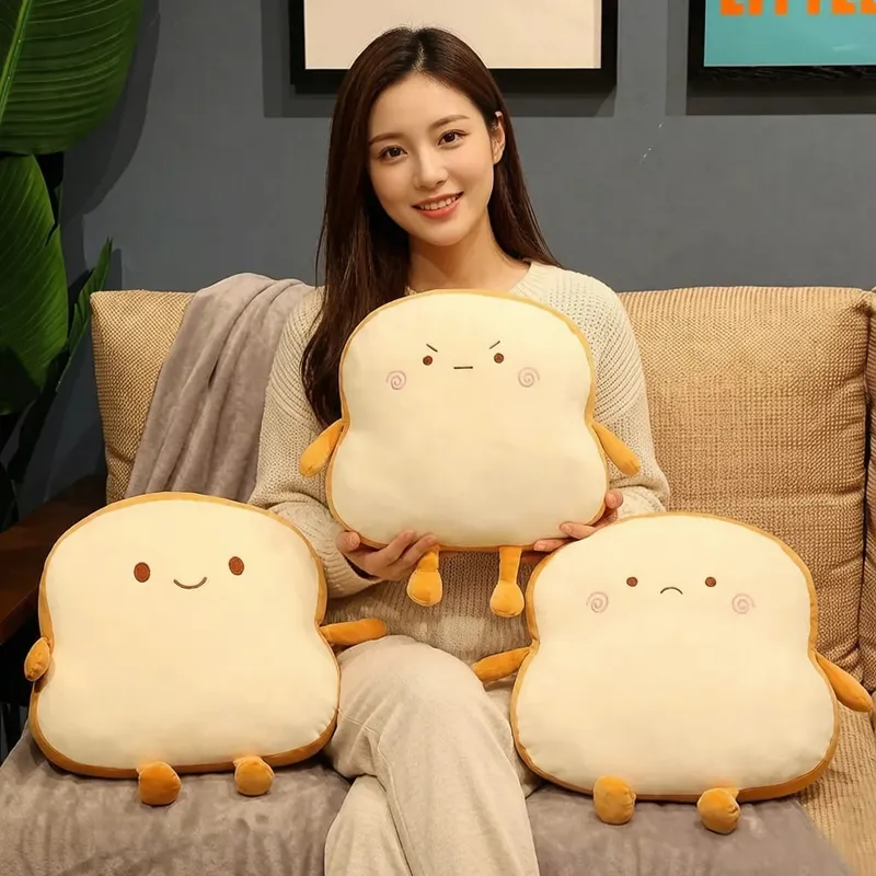 45x40cm Sop Bread Food Plush Pillow Stuffed Emotion Happy Smiling Squishy Seat Cushion Throw Pillow Lumbar Support Man Gift — image 2