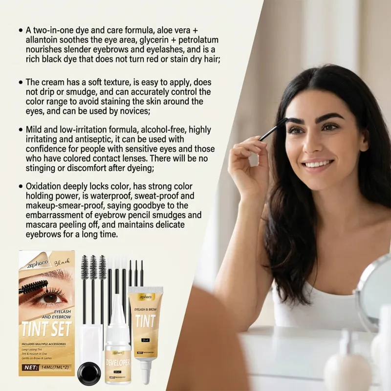 Kit de tinte de pestañas y cejas 2 en 1, juego de tinte de Color para cejas semipermanente profesional DIY, uso en salón en casa, negro intenso, 1 Juego — image 6
