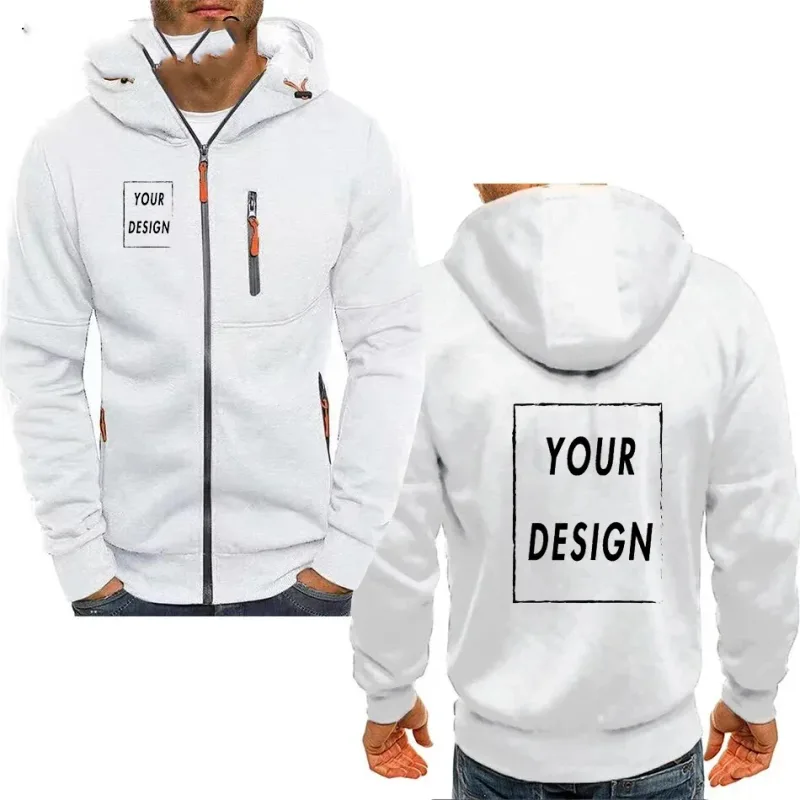 Hættejakke til mænd med lynlås og lommer Tilpasset logo Billedtekst Casual Sport Streetwear Herre Casual Cardigan Fashionabl