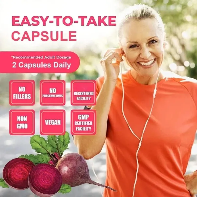 Balincer Organic Beetroot Extract Capsules - Good for Energy and Endurance Blood Circulation Heart Health Supplement — image 4