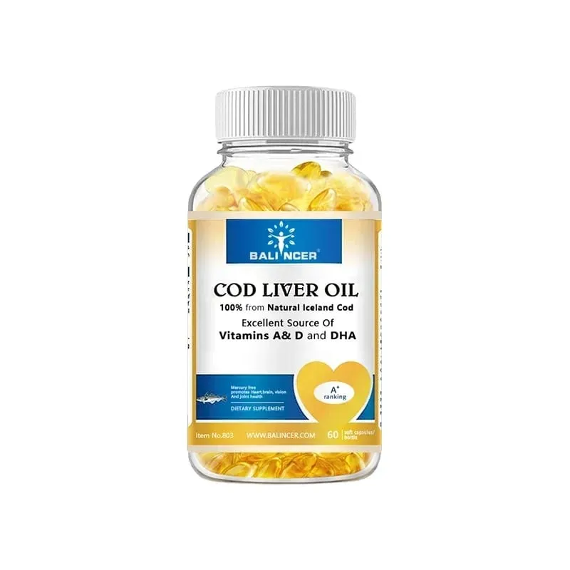Natural Cod Liver Oil Softgels - Rich in Omega-3 EPA DHA Vitamin A D - Supports Heart Brain Immune Joint and Eye Health
