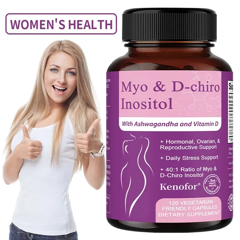 Inositol Supplement with Ashwagandha Improves Muscle Ovarian Function Antioxidant Blood Sugar Balance 120 Veggie Capsules — image 1