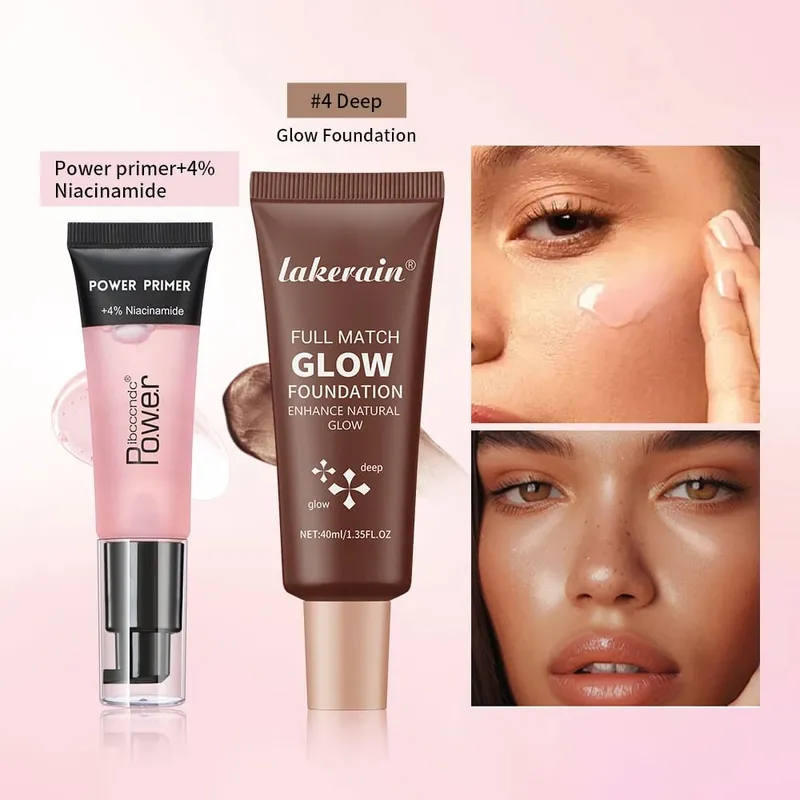 Powder Grip Primer Gel & Glow Foundation Makeup Kit Hydrating Smoothing Skin Lightweight Brighthen Shiny Fase Cosmetics Combo — image 11