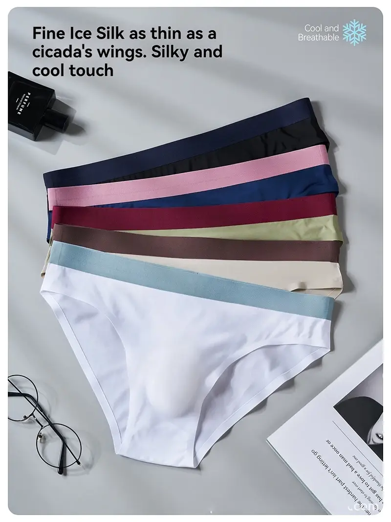 섹시한 남자 팬티 원활한 얼음 실크 울트라 얇은 팬티 빠른 건조 통기성 속옷 3D 벌지 주머니 속옷 Cueca Homme — image 3