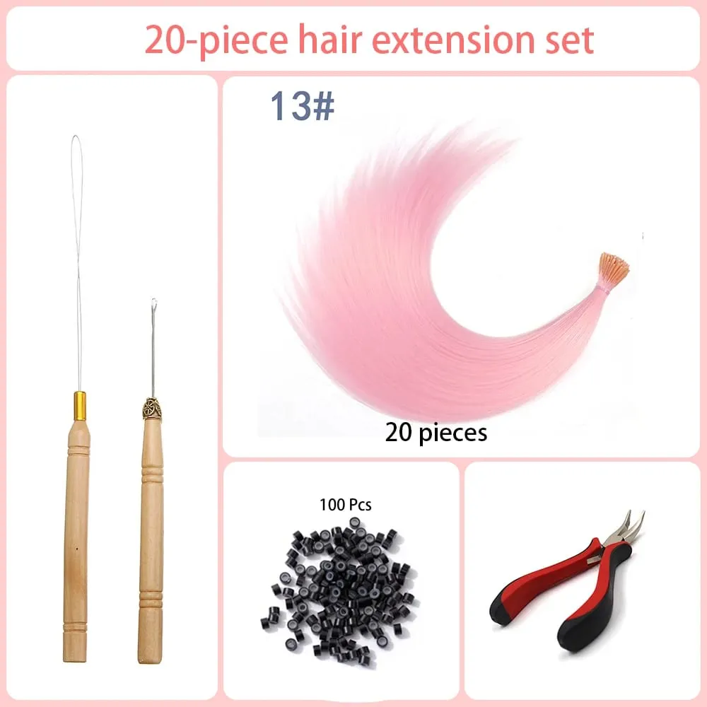 20 Strands/Pack Random Ten Colors Synthetic Colored I-Tip Stick Hair Extensions Straight Hair 16 Inch For Women High Temperature — image 21