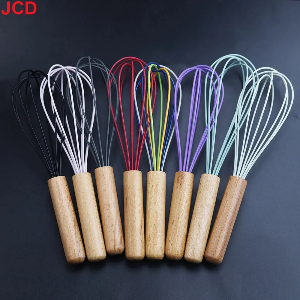 JCD Silicone Egg Beater Whisk Wooden Handle Kitchen Hand Egg Beater Gadgets Kitchen Tools Baking Accessories — image 2