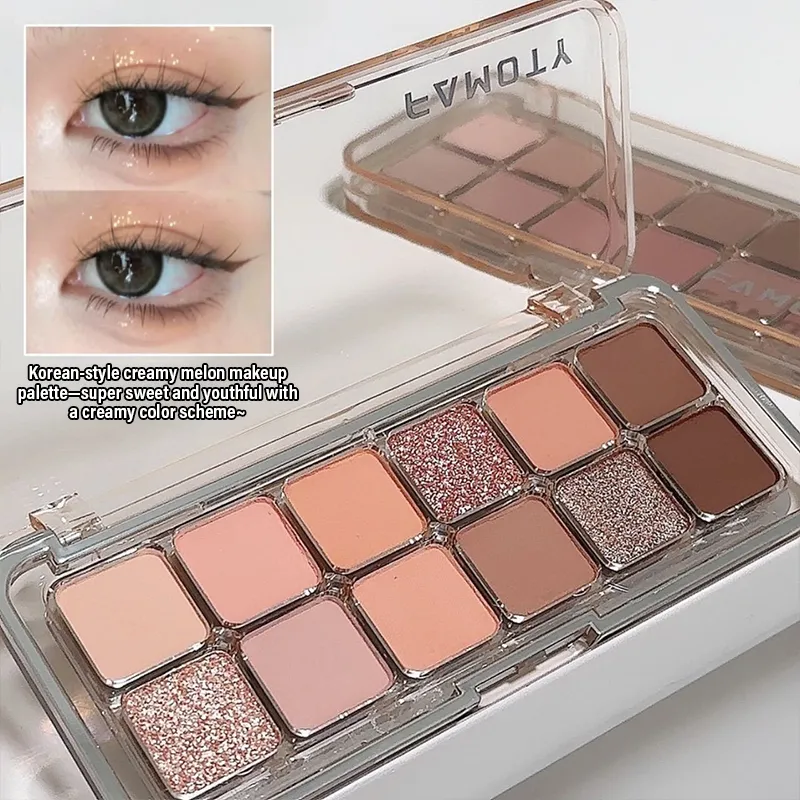 Palet Eyeshadow Matte Saturasi Rendah 12 Warna Teh Aprikot Warna Bumi Riasan Mata Matte Pearlescent Tahan Lama untuk Penggunaan Sehari-hari — image 5