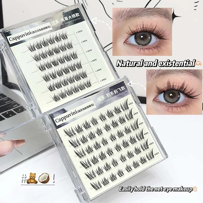 Cappuvini No Glue Needed False Eyelashes Natural Doll Eye Look Reusable Glueless Lashes Set for Wide Eyed Innocent Effect