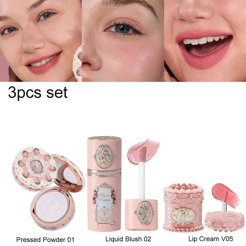 Flower Knows Strawberry Cupid Velvet Matte Lip Cream Pressed Powder Liquid Blush Set แต่งหน้าน้ำหนักเบาติดทนนาน — image 7