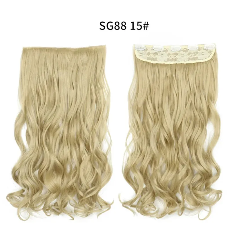 Long Straight Curly One Piece 5clips Clip-in Extensions 22Inch Heat Resistant Hairstyles Colour Mix Blonde Hair Piece For Women — image 39