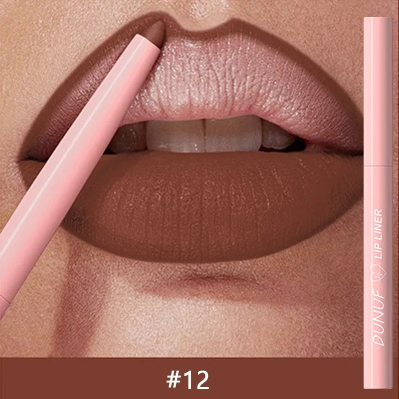 12 Colors Matte Red Brown Lipliner Pencil Waterproof Non-stick Cup Slim Lipstick Make Up Nude Pink Lip Liner Outline Lip Contour