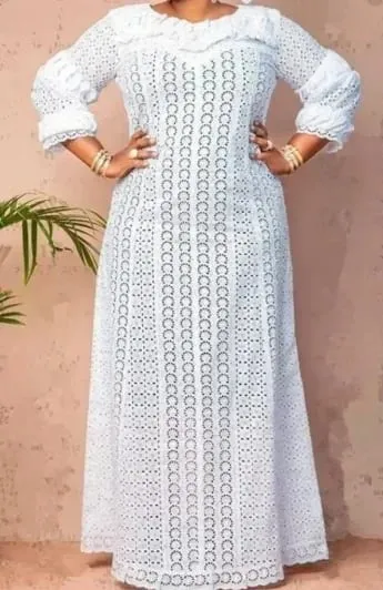 White Lace Dresses for Women Wedding Guests Elegant Turn Down Collar Puff Sleeves Pleated Hem Midi Dress Luxury Occasion Clothes — image 8