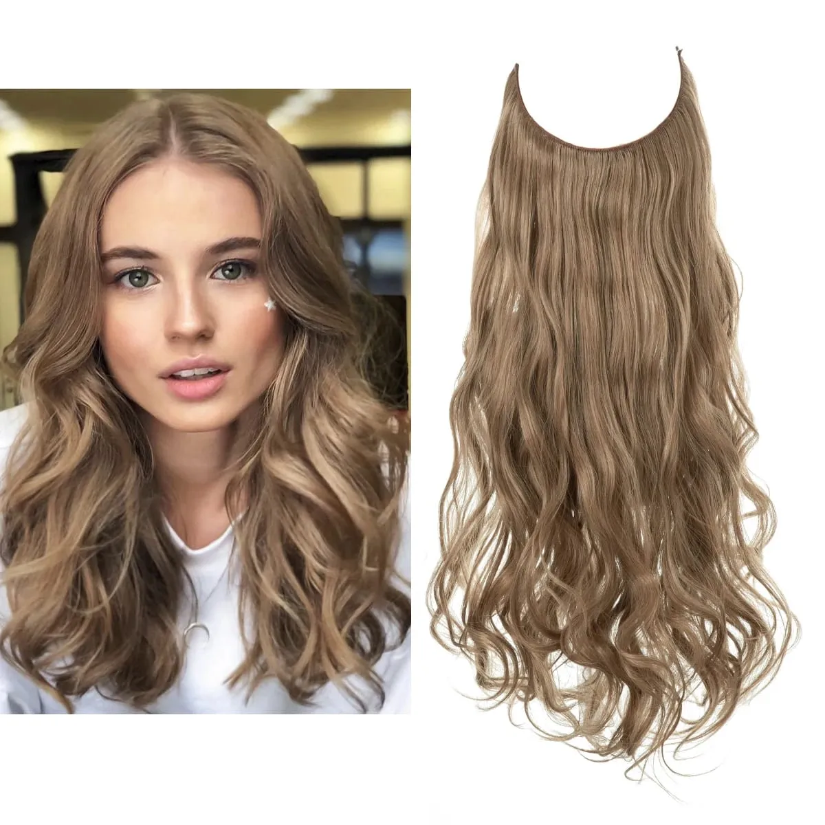 Nice Premium Synthetic Invisible Wire With Clip In Hair Extensions Daily Use Hairpieces Long Brown Natural Wavy Fake Hair piece — image 15