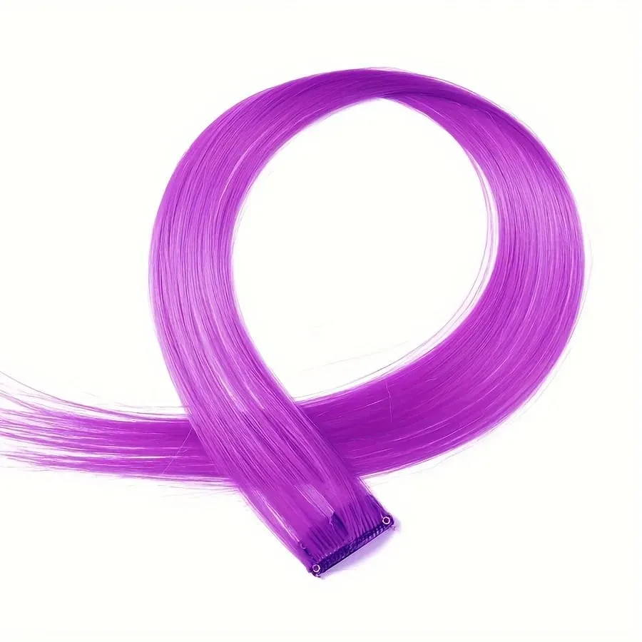 Clip in Hair Extensions 22 Inch Colored Hair Extensions Party Highlights Long Straight Synthetic Hairpieces for Women Kids Girl — image 17