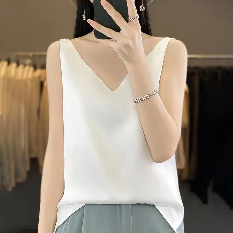 New Lce Silk Satin Camisole Women's Spring/Summer Solid Color Sleeveless Sexy Comfortable Silk Underwear Vest RW-D09 — image 14