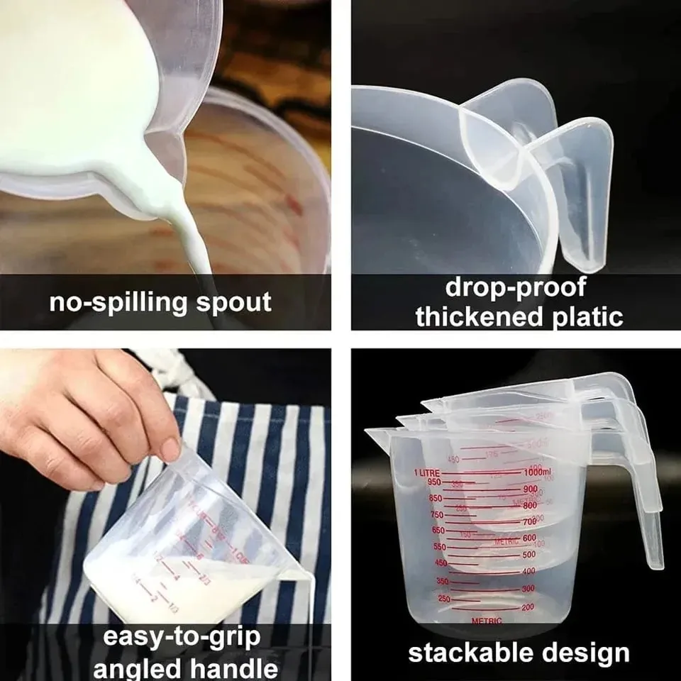 Kitchen Food Grade 0.25L 0.5L 1L Plastic Tip Mouth Pot Pour Spout Clear Measuring Cup Household Baking Scale Cup Kitchen Tool — image 3