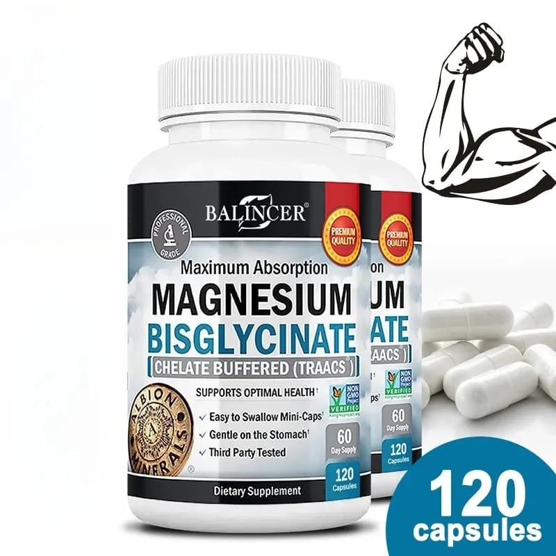 Magnesium Bisglycinate - for Muscle Nerve Sleep Joints Bones Immune & Energy - High Absorption Vegetarian 120 Capsules — image 1