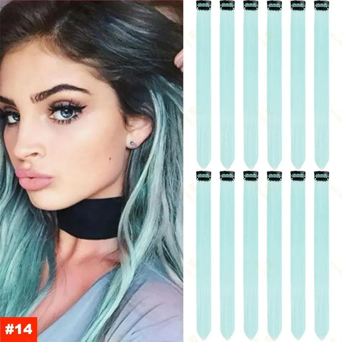 1 5 11 Pcs/lot Clip in Hair Extensions Multi-Colors Highlights Synthetic Hair 22 inch Rainbow Hairpieces for Girls Women Kids — image 15