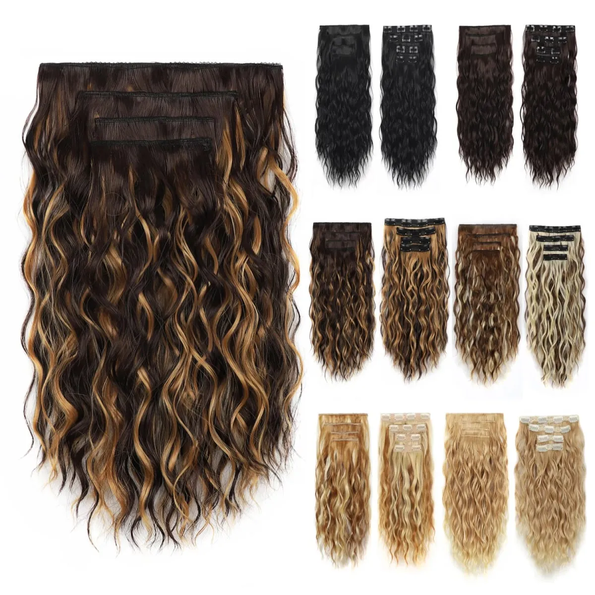 Zolin Synthetic Hair Clip in Hair Extensions 4pcs/set Short Wave Curly Hair Brown Blonde Color Hairpiece For Women Daily Use — image 3