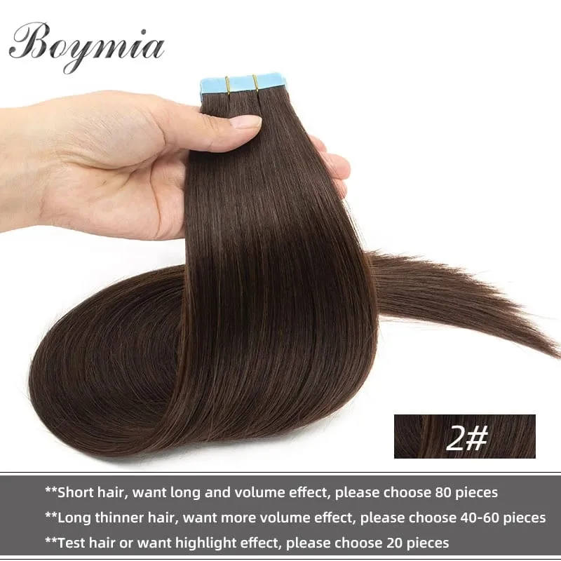 Boymia Tape In Human Hair Extensions 12"-24" Natural Black Machine Remy Tape In Hair Extension Invisible Tape Hair 20pcs — image 9
