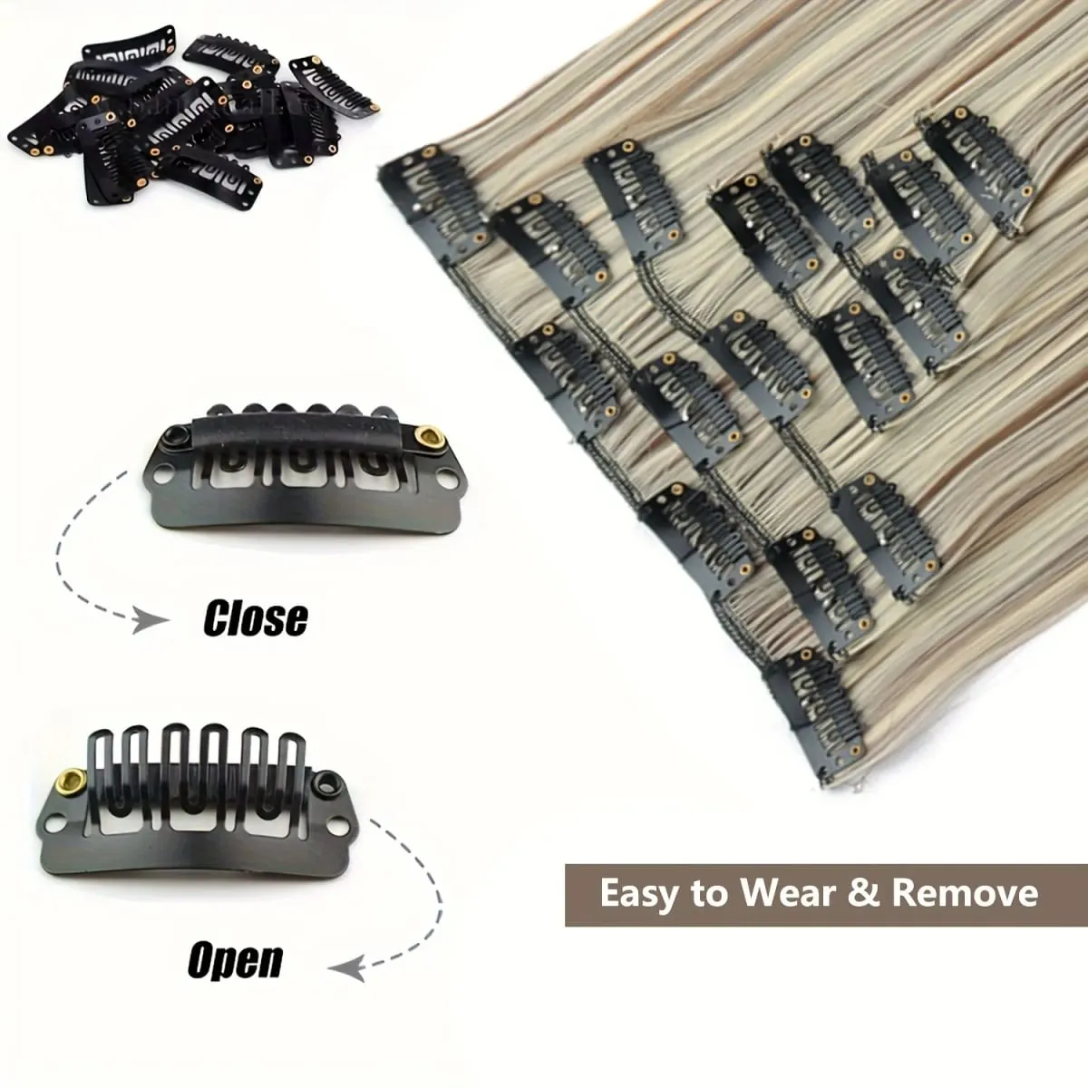 Long Straight Hairstyle 16 Clips 7Pcs/Set Hair Extensions Natural Synthetic Blonde Black Hairpieces Heat Resistant For Women — image 4