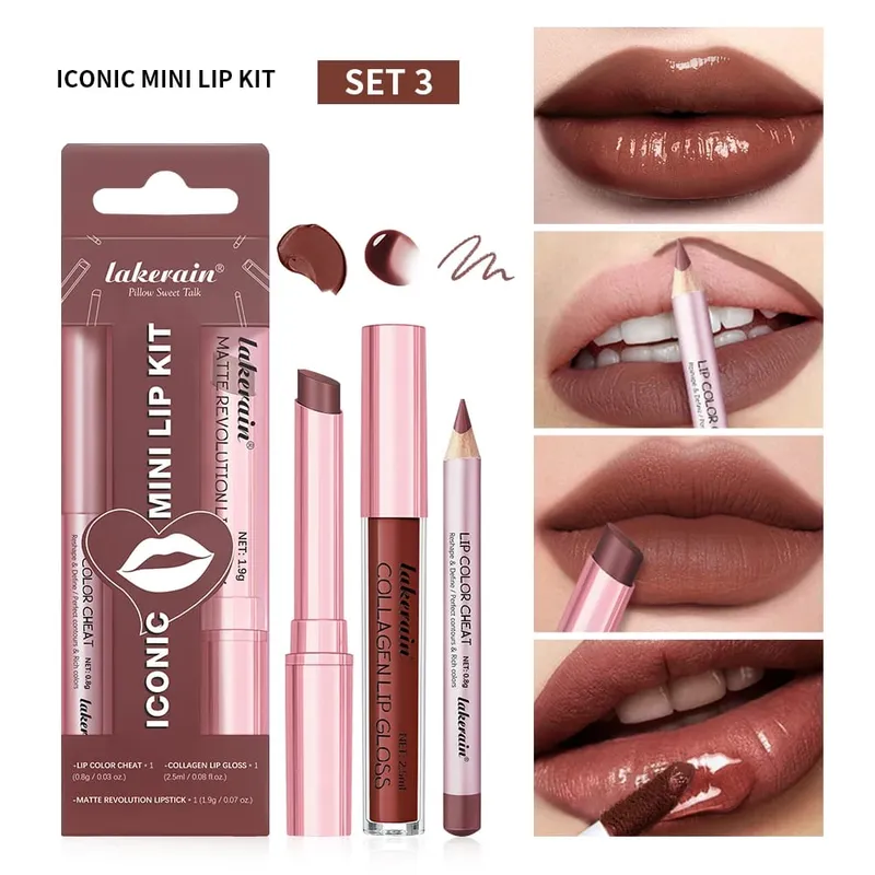 5 farve læbe liner + læbestift sæt og læbe plet let farve mat læbe kit læbestift Langvarig rød læbestift læbe makeup sæt — image 9