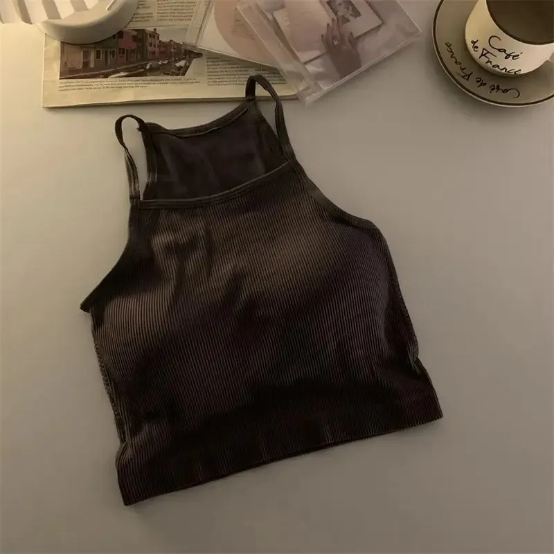 Women Spaghetti Strap Striped Tank Top Sleeveless Backless Summer Y2K Going Out Ribbed Cami Crop Tops — image 14