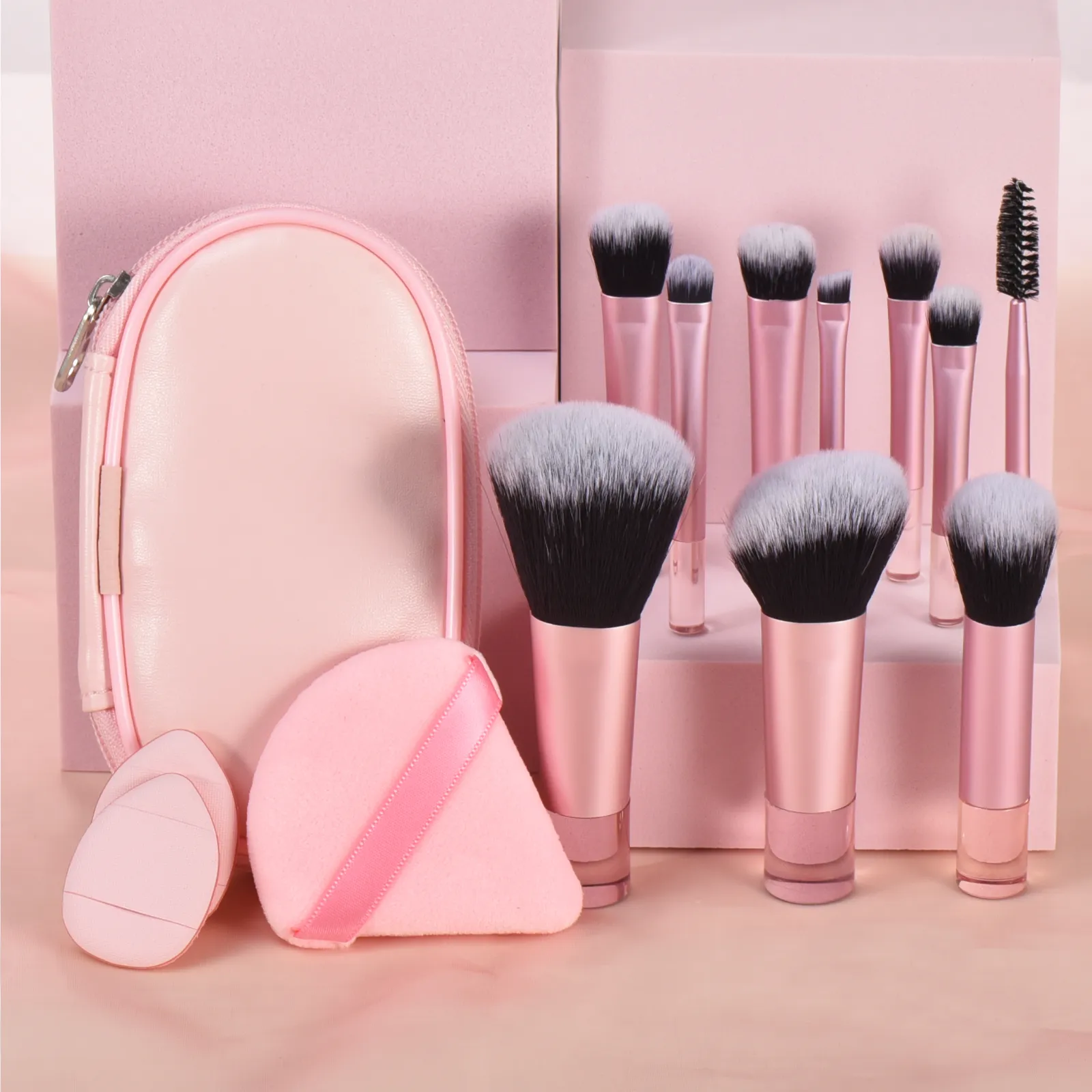 10 Pink Mini Makeup Brush Travel Portable Makeup Tool Makeup Puff - Palm Brush Professional Makeup Tool Set — image 1