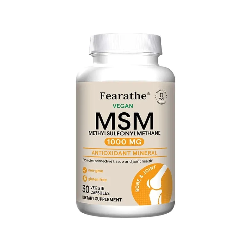 Fearathe Methylsulfonylmethane(MSM) 1000 مجم مضاد للأكسدة يعزز صحة المفاصل، امتصاص متوازن للكالسيوم، غير معدّل وراثيًا، خالي من الغلوتين