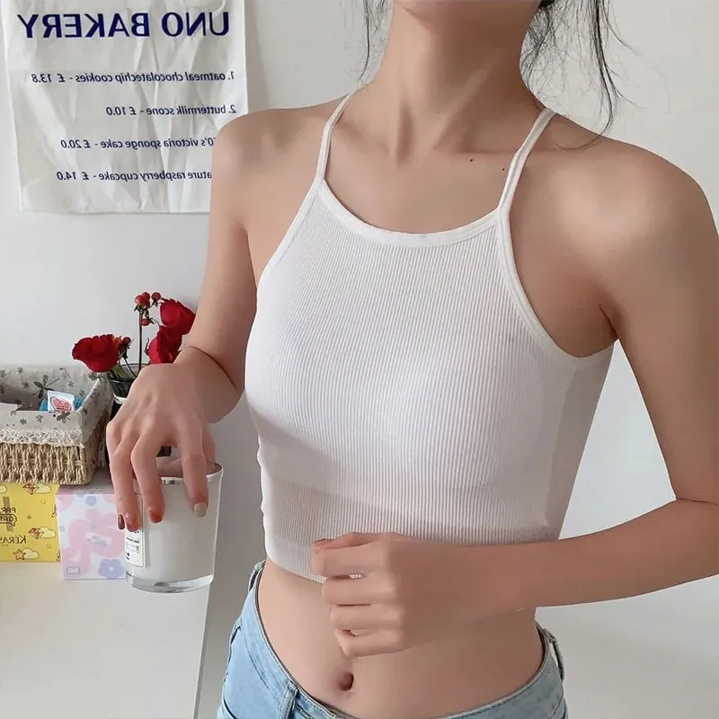 Women Spaghetti Strap Striped Tank Top Sleeveless Backless Summer Y2K Going Out Ribbed Cami Crop Tops — image 2