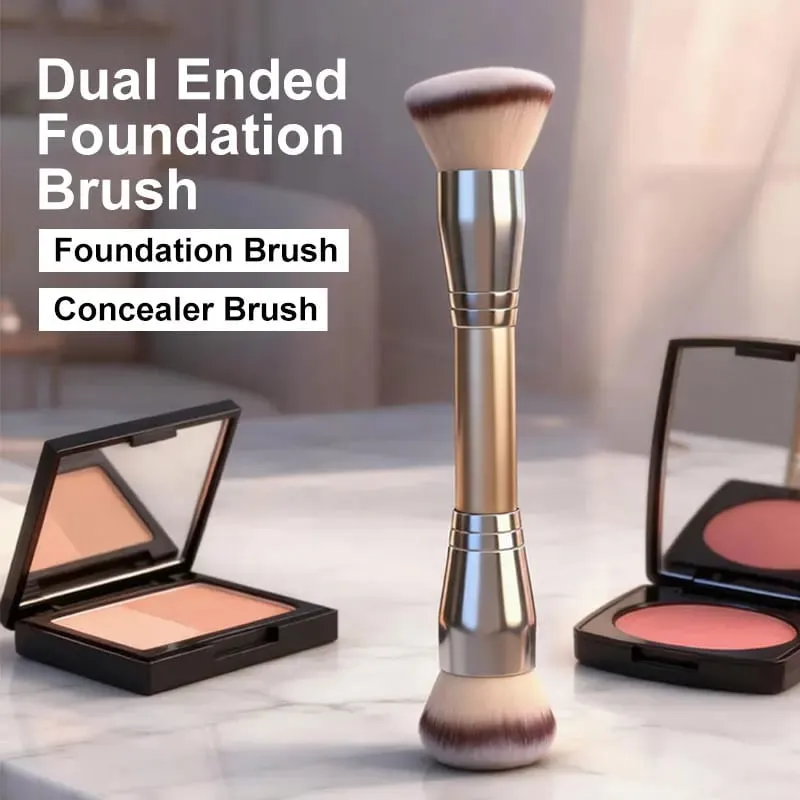 Dual Ended Foundation Brush for Liquid Powder Blush Concealer Contour Professional Makeup Tool with Travel Pouch for Women Girl