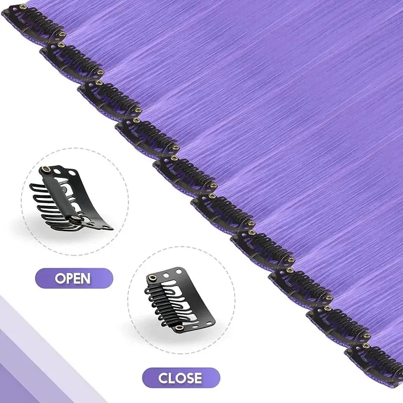 10PCS/Pack Synthetic Colored Party Highlights Clip in Hair Extensions for Girls Omber Colors Long Straight Hairpieces — image 4