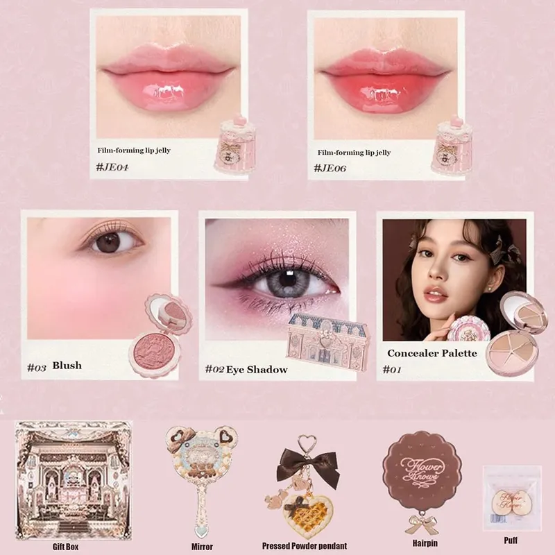 Flowerknows THE SWEETIE BEAR COLLECTION ชุดของขวัญแต่งหน้า All In คอนซีลเลอร์ Palette Blush Setting Powder Lip Jelly ของขวัญกล่องกระจก — image 8