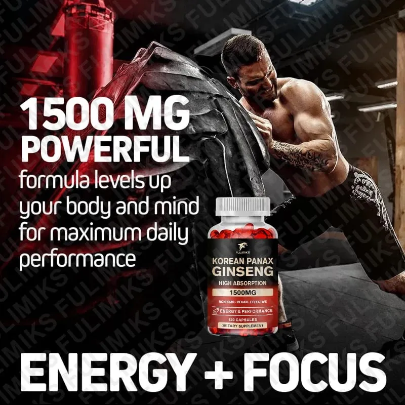 Panax Ginseng 15 000 mg - Red Korean Ginseng Supplement for Men - Extra Strength - Energy Focus Productivity & Performance