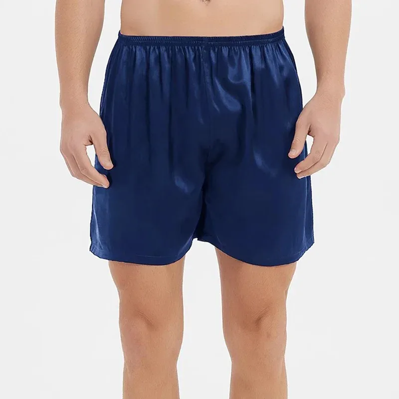 Mens Boxer Shorts Pajama Pants 19mm Mulberry Silk Sleepwear Lounge Underwear Beach Shorts with Elastic Waistband L-6XL
