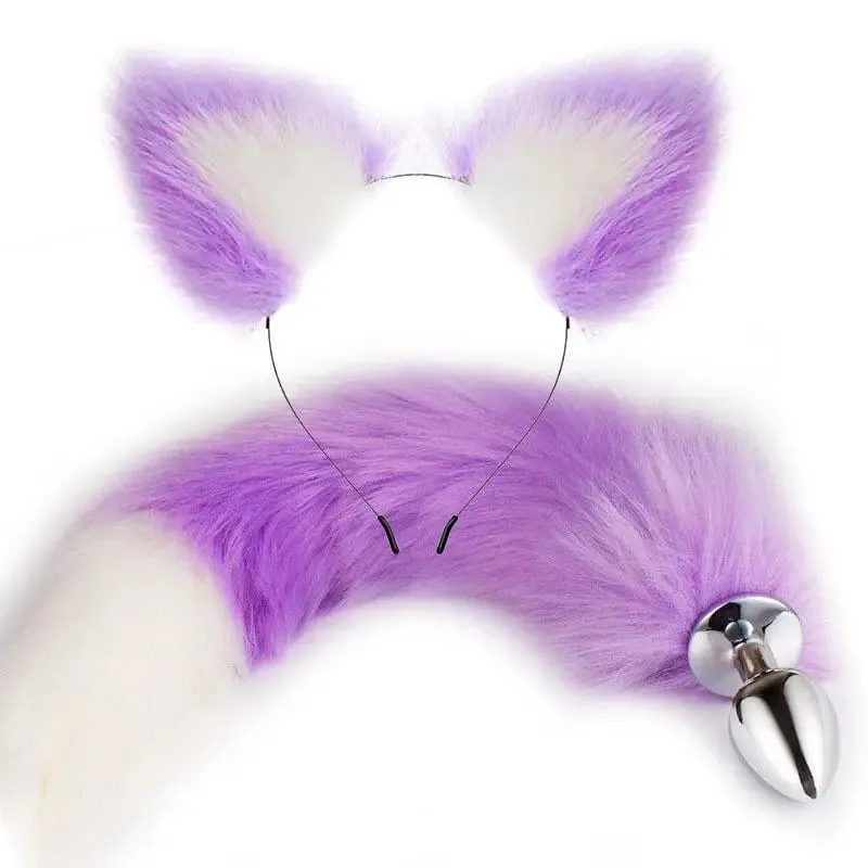 40cm Fox Tail anální kolík plyšové kočičí uši Čelenky Set anální kolík do ocasu Erotické Cosplay Sexuální hračky Ženy Anální masturbace
